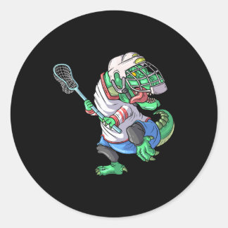Adesivo Redondo Dinossauro Lacrosse T Rex Com Bastão De Lacrosse E