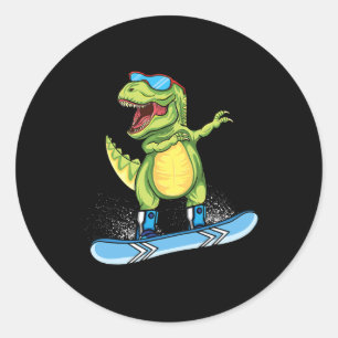 Adesivo Redondo Dinossauro Legal Andando de Snowboard Dabbing T Re