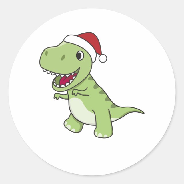 Adesivo Redondo Dinossauro Natal Neve Inverno T-Rex Dino (Frente)