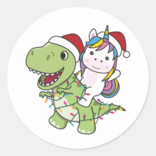 Adesivo Redondo Dinossauro Natal Unicórnio Inverno Classe T-Rex Di