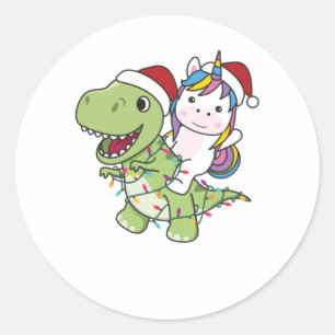 Adesivo Redondo Dinossauro Natal Unicórnio Winter T-Rex Dino