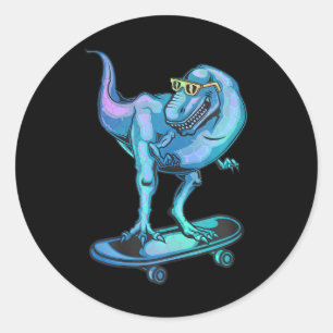 Adesivo Redondo Dinossauro no Skateboard Dinossauro