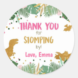 Adesivo Redondo Dinossauro Obrigado A Estombar Na Rapariga Anivers