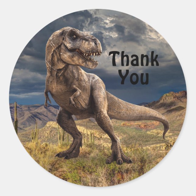 Adesivo Redondo Dinossauro, obrigado Parque Jurássico do Partido (Frente)