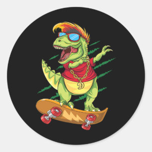 Adesivo Redondo Dinossauro Patinador Radical Fazendo Dab T Rex S