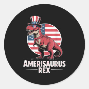 Adesivo Redondo Dinossauro Patriótico 4 De Julho Amerisauro Rex