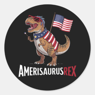 Adesivo Redondo Dinossauro Patriótico Amerisaurus Rex 4 de julho