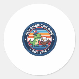 Adesivo Redondo Dinossauro Patriótico Kawaii Totalmente Americano