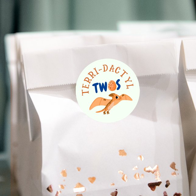 Adesivo Redondo Dinossauro segundo aniversário Funny Green Pteroda (Dinosaur 2nd Birthday Funny Green Pterodactyl Classic Round Sticker
)