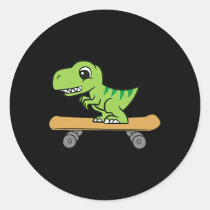 Adesivo Redondo Dinossauro Skate Cute Skateboard Dinossauro 