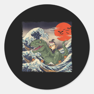 Adesivo Redondo Dinossauro Spooky Ukiyo-e Dia de as Bruxas engraça