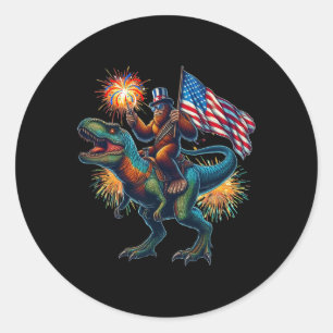 Adesivo Redondo Dinossauro T Rex Andando Sasquatch Bigfoot Engraça