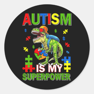 Adesivo Redondo Dinossauro T-rex Crianças Autismo É Meu Autismo Su