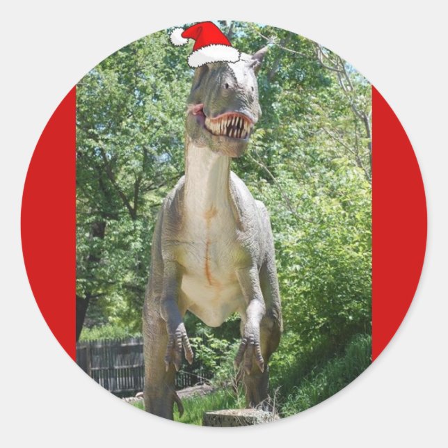 Adesivo Redondo Dinossauro T-Rex Natal (Frente)