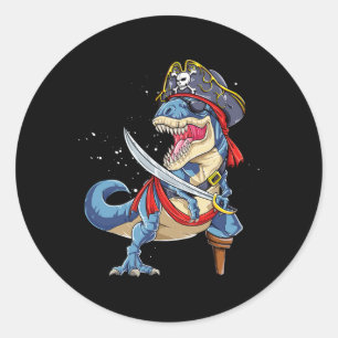 Adesivo Redondo Dinossauro T Rex Pirate Jolly Roger Halloween Pres