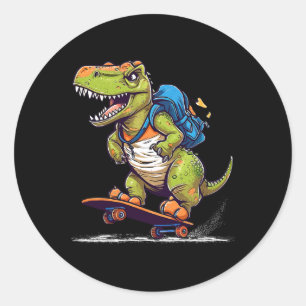 Adesivo Redondo Dinossauro T Rex Skate Legal Dinossauro Skatista 