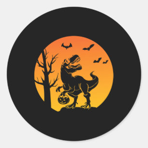 Adesivo Redondo Dinossauro T Rex Skeleton Pumpkin Com Lua Buldogue