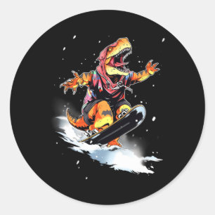 Adesivo Redondo Dinossauro T-rex Snowboard Snowboard Snowboarder V