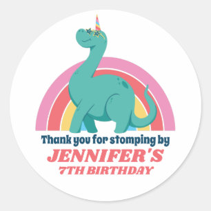 Adesivo Redondo Dinossauro, Unicórnio e Aniversário de criança do 