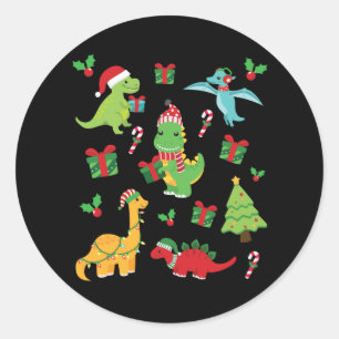 Adesivo Redondo Dinossauros bonitos da família de Natal T-Rex