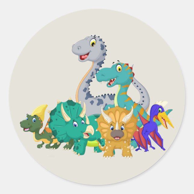 Adesivo Redondo Dinossauros cartoon coloridos (Frente)