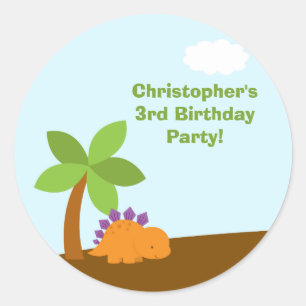 Adesivo Redondo Dinossauros coloridos, bonitos e festas de anivers