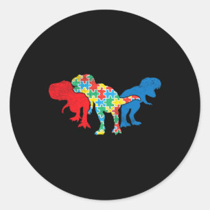 Adesivo Redondo Dinossauros T-Rex Quebra-cabeça Dino Autismo Consc
