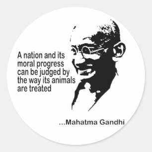 Adesivo Redondo Direitos dos animais de Mahatma Gandhi