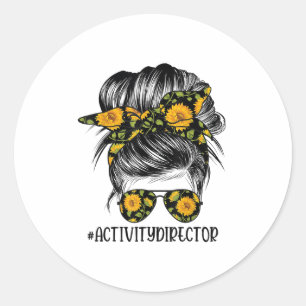 Adesivo Redondo Diretor de Atividades Cabelo Desgrenhado Mulher Co