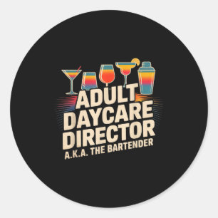 Adesivo Redondo Diretor de Creche de Adultos Engraçado Aka O Humor