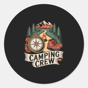 Adesivo Redondo Diretor de equipe de camping de caminhada retrô ao