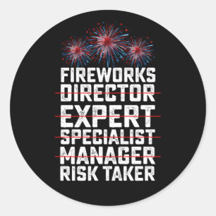 Adesivo Redondo Diretor de Fogos de Artifício 4 de Julho Citação d