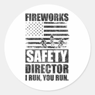Adesivo Redondo Diretor de Segurança do Fireworks Eu o executo e n