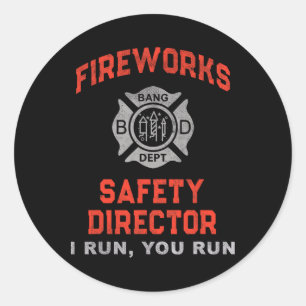 Adesivo Redondo Diretora De Segurança Do Fireworks, Eu O Ligo Aqui
