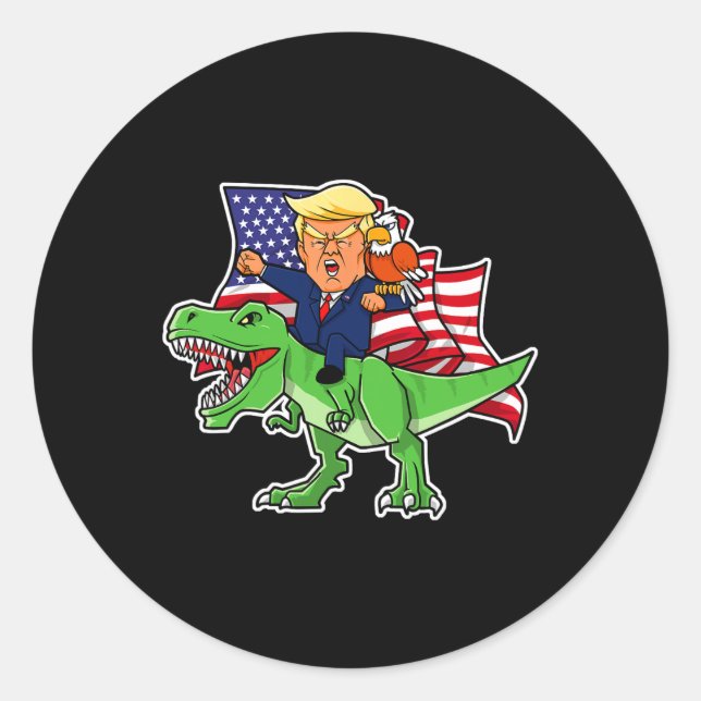 Adesivo Redondo Dirigindo Um Dinossauro Trex Engraçado Merica Patr (Frente)