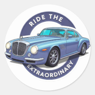 Adesivo Redondo Dirija o Extraordinário: Carro Azul Vintage