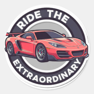 Adesivo Redondo Dirija o Extraordinário: Carro Vintage Vermelho