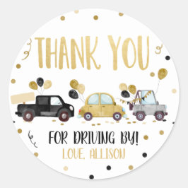 Adesivo Redondo Dirija Por Obrigado Carro Dourado Festa De Parada 