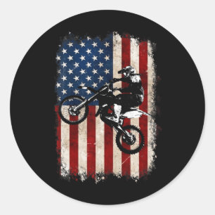 Adesivo Redondo Dirt Bike American Flag Motocross Biker 4th De Jul