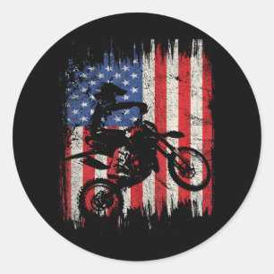 Adesivo Redondo Dirt Bike Motocross USA American Flag Patriotic