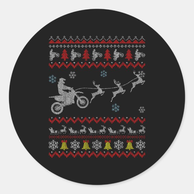 Adesivo Redondo Dirt Bike Motorcycle Pajama Ugly Christmas Biker  (Frente)