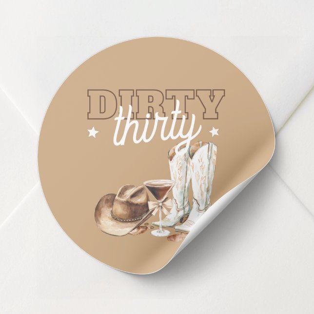 Adesivo Redondo Dirty trigty Western Rodeo aniversário de 30 anos (Dirty Thirty Western Rodeo 30th Birthday Party Classic Round Sticker)