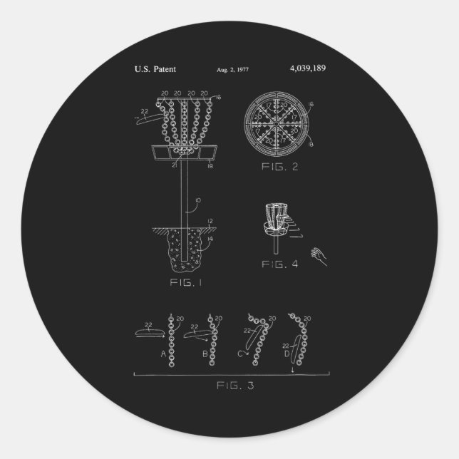Adesivo Redondo Disc Golf Basket Target Patent Design - Frolf  (Frente)