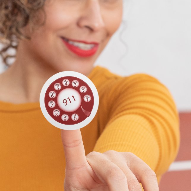 Adesivo Redondo Discagem de telefone giratório vermelho discar núm (Criador carregado)