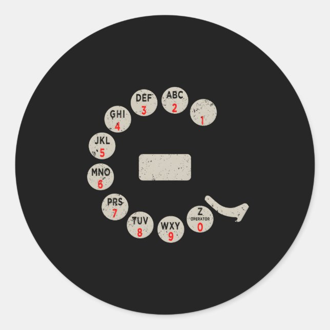 Adesivo Redondo Discagem Rotação de Números de Telefones Antigos (Frente)