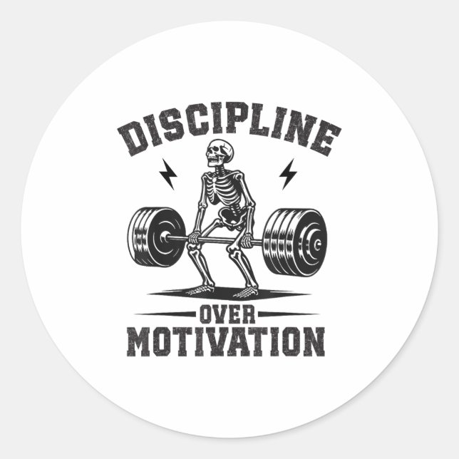 Adesivo Redondo Discipline Over Motivation Gym Motivational Traini (Frente)