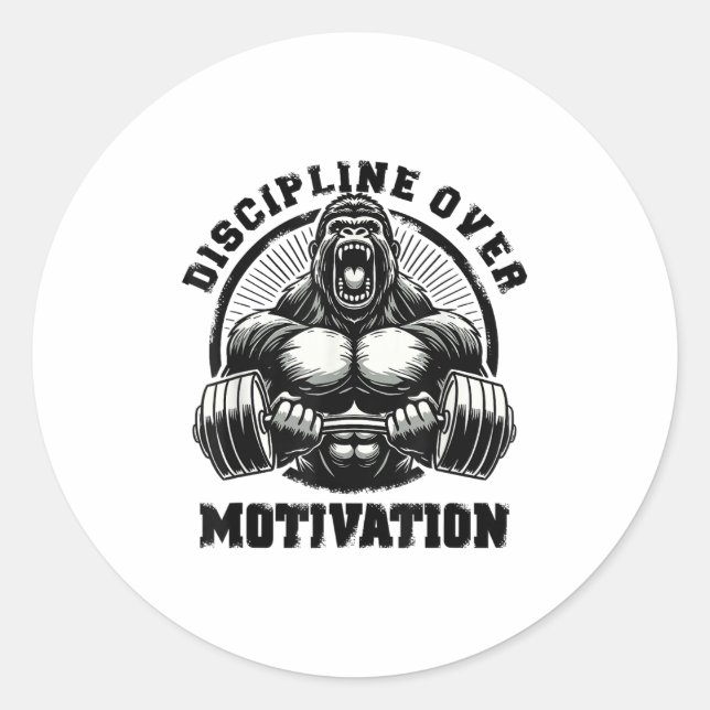 Adesivo Redondo Discipline Over Motivation Weightlift Gym Quotes G (Frente)