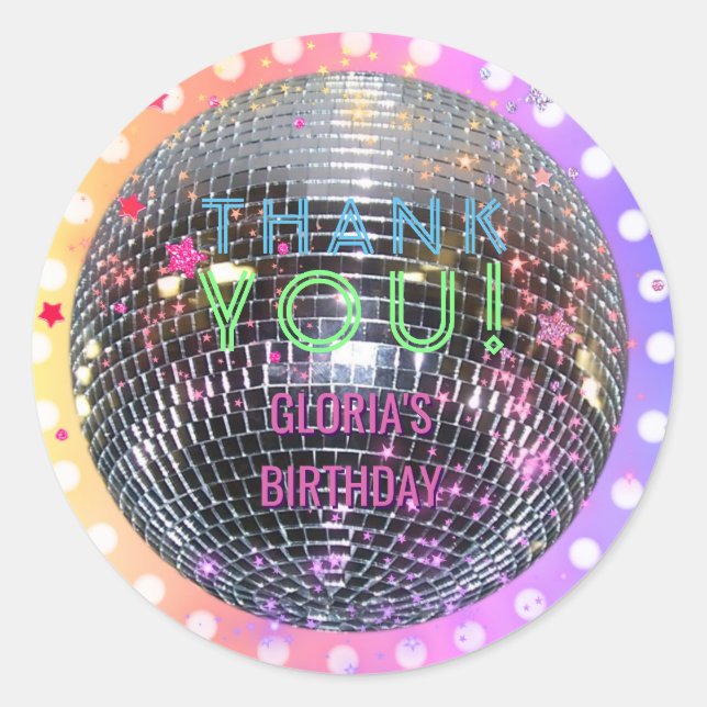 Adesivo Redondo Disco Ball Dance Birthday Retro 70s Partido Disco (Frente)