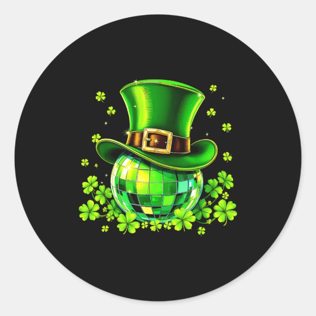 Adesivo Redondo Disco Ball Leprechaun Hat Irish Shamrock St Patric (Frente)