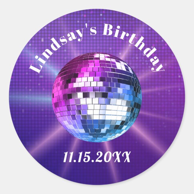 Adesivo Redondo Disco Ball Retro Birthday ClassRound Sticker (Frente)